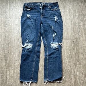 Old Navy Blue Straight Leg Jeans with Distressed Details